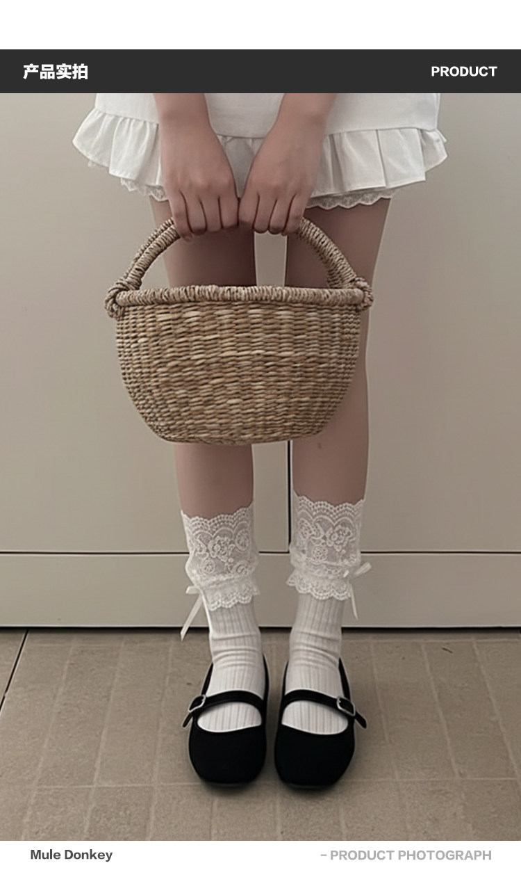 Mule Donkey Lace Bow Mary Jane Socks
