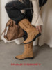 Donkey Donkey Eight-pointed Star Western Boots Women's Autumn and Winter V-mouth Pointed Knight Boots Retro Embroidered Mid-calf Boots