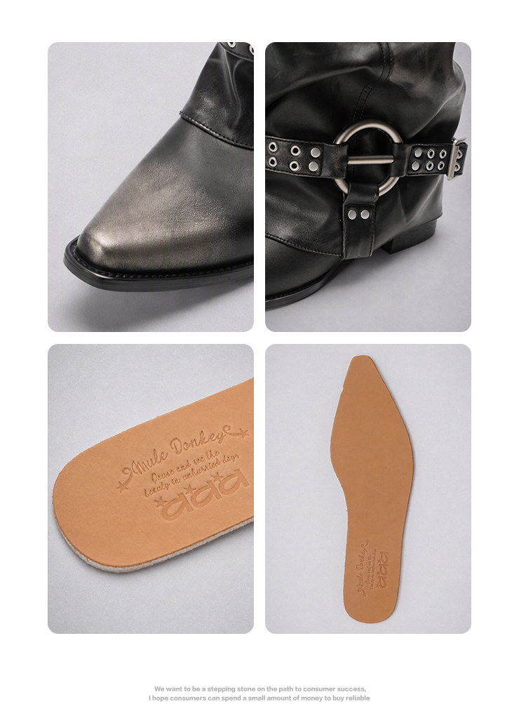 Mule Donkey PU Pointed-Toe Mid-Calf Boot
