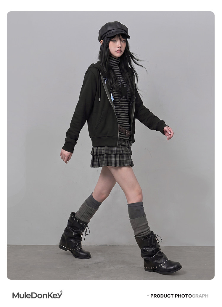 Mule Donkey PU Studded Round-Toe Western Ankle Boot