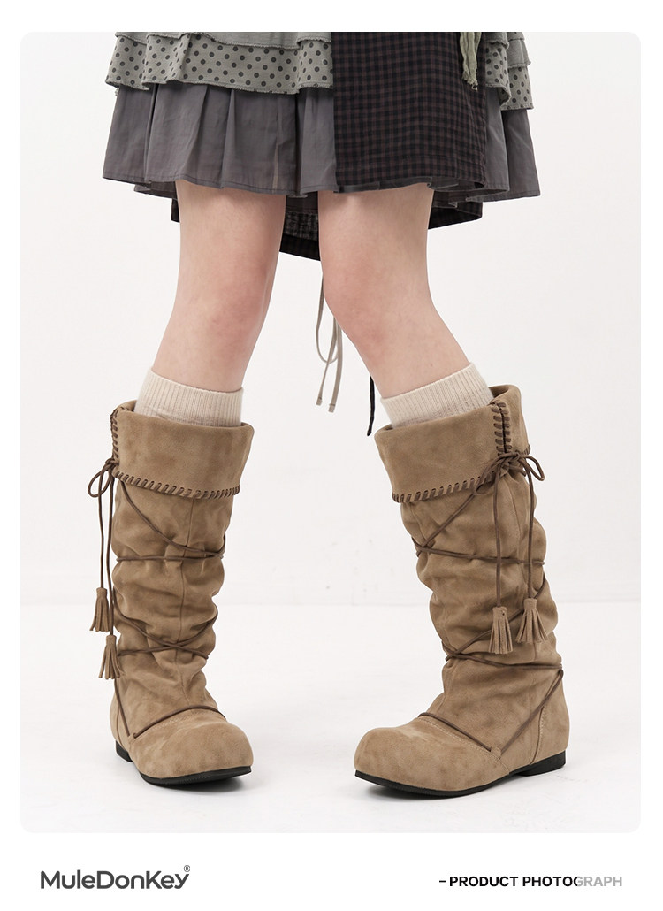 Mule Donkey Suede Round-Toe Western Mid-Calf Boot