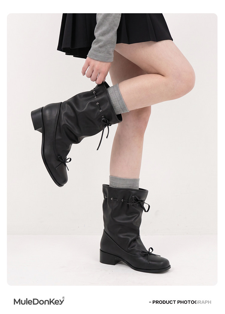 Mule Donkey Patent Square-Toe Mid-Calf Boot