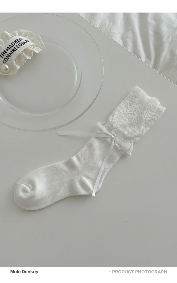 Mule Donkey Lace Bow Mary Jane Socks