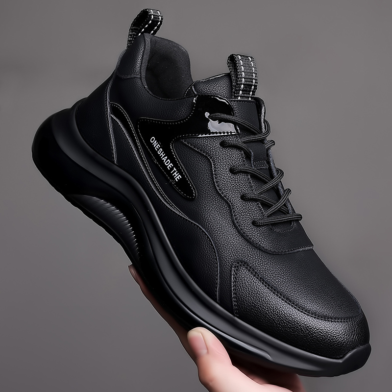 Spring Waterproof and Non-Slip Hotel Work Shoes with Soft Soles and Soft Leather Surface, Breathable Sports Casual Shoes for Work, Men's Shoes 4546