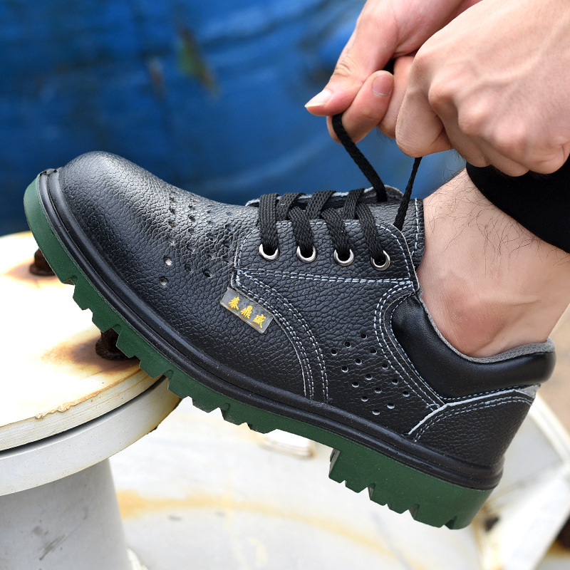 Spring Breathable Leather Safety Shoes for Men, Oil-Resistant, Acid-Alkali Resistant, Iron-Shavings Resistant, Anti-Smash, Anti-Puncture