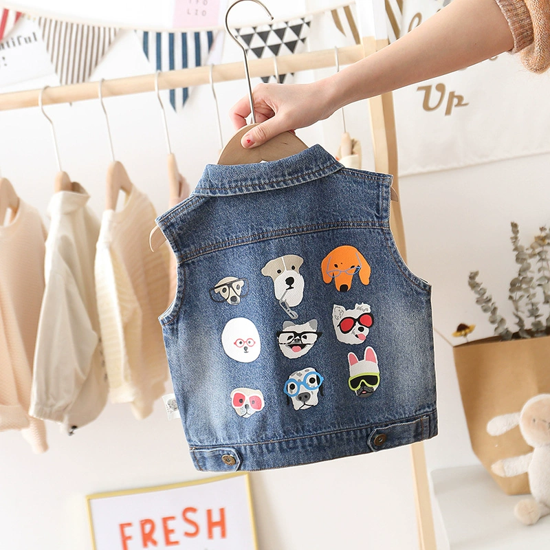 Áo khoác denim trẻ em bé trai mùa xuân và mùa thu bé gái áo khoác denim áo khoác ghi lê của phụ nữ áo vest vest nhỏ triều đại - Áo ghi lê