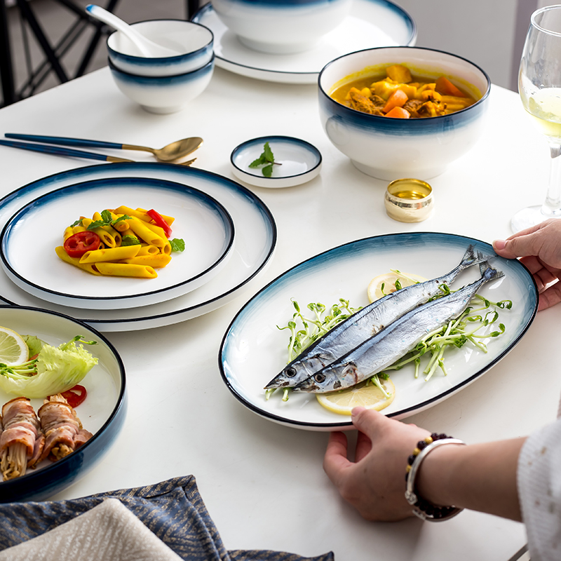 Tao soft Nordic style ceramic tableware bowl bowl circle disc fish bowl dish plates spoons deep plate