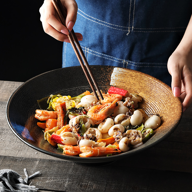 Tao soft ceramic large soup bowl bowl household pickled fish bowl of salad bowl deep bowl dish poon choi bowl of noodles in soup bowl