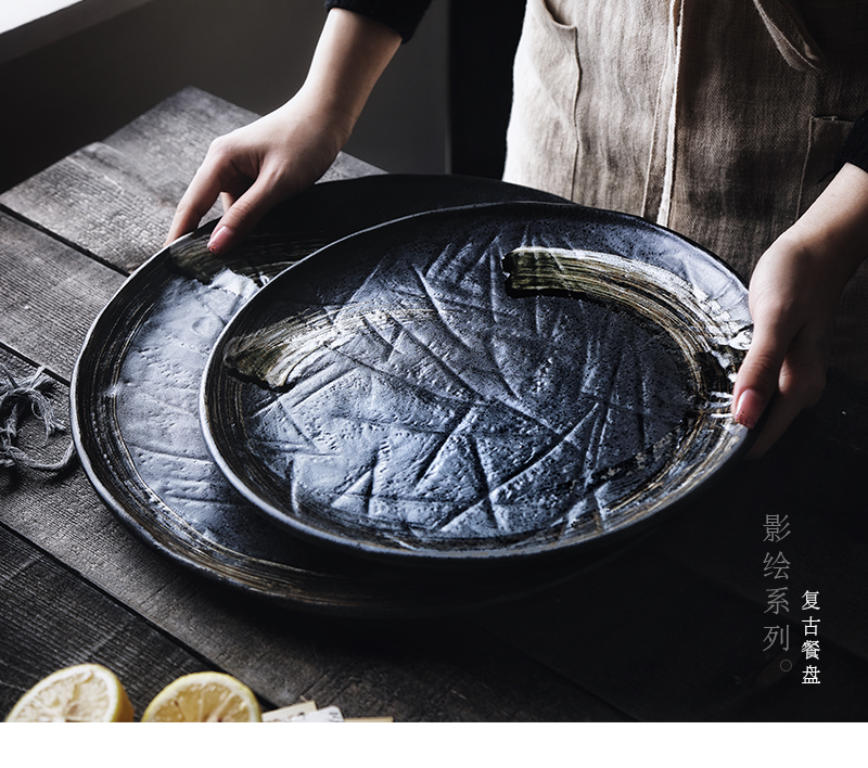 Tao soft extra large ceramic plate hotel hotel special seafood dish platter large sushi plate of Japanese round plate