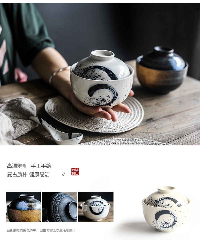 Tao soft Japanese ceramics hand - made dessert steamed egg stew bird 's nest pot stewed soup bowl with cover pan sweetmeats cup water stew