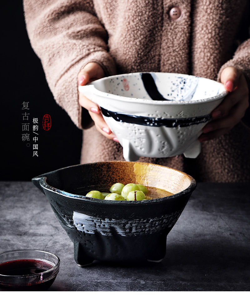 Tao soft Japanese mixing bowl bowl of milk mix rainbow such as bowl three feet retro move characteristics tableware creative bigger sizes large soup bowl