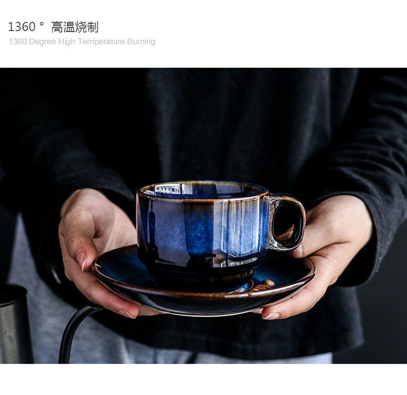 Tao soft European ceramic coffee cups and saucers suit creative breakfast cup tea Japanese contracted retro blue apparatus