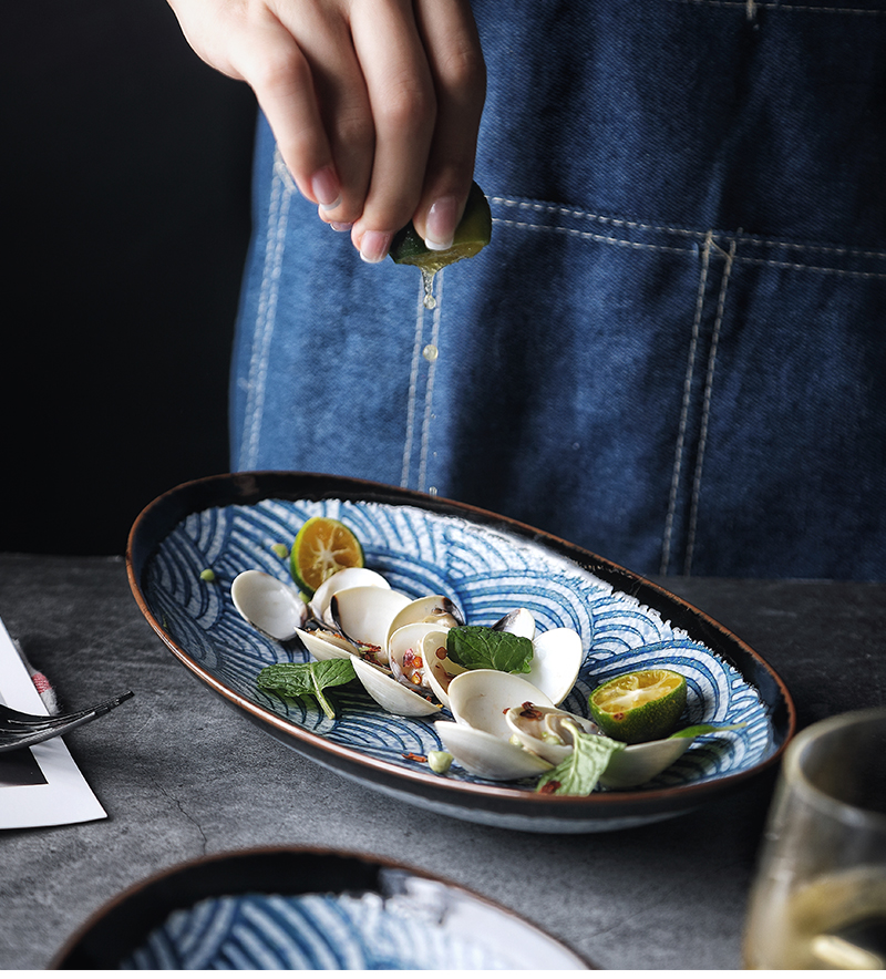 Tao soft hand Japanese elliptic small steamed fish plate household ceramic dish plate long fruit plate shallow expressions using salad plate