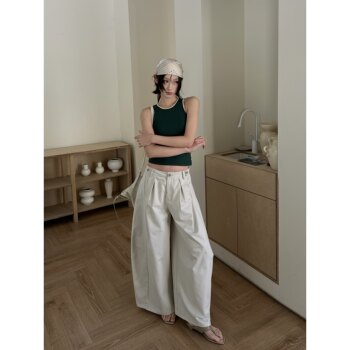 Esu original design 2026 spring new wide-leg casual pants for women half scimitar trousers, fashionable and slim