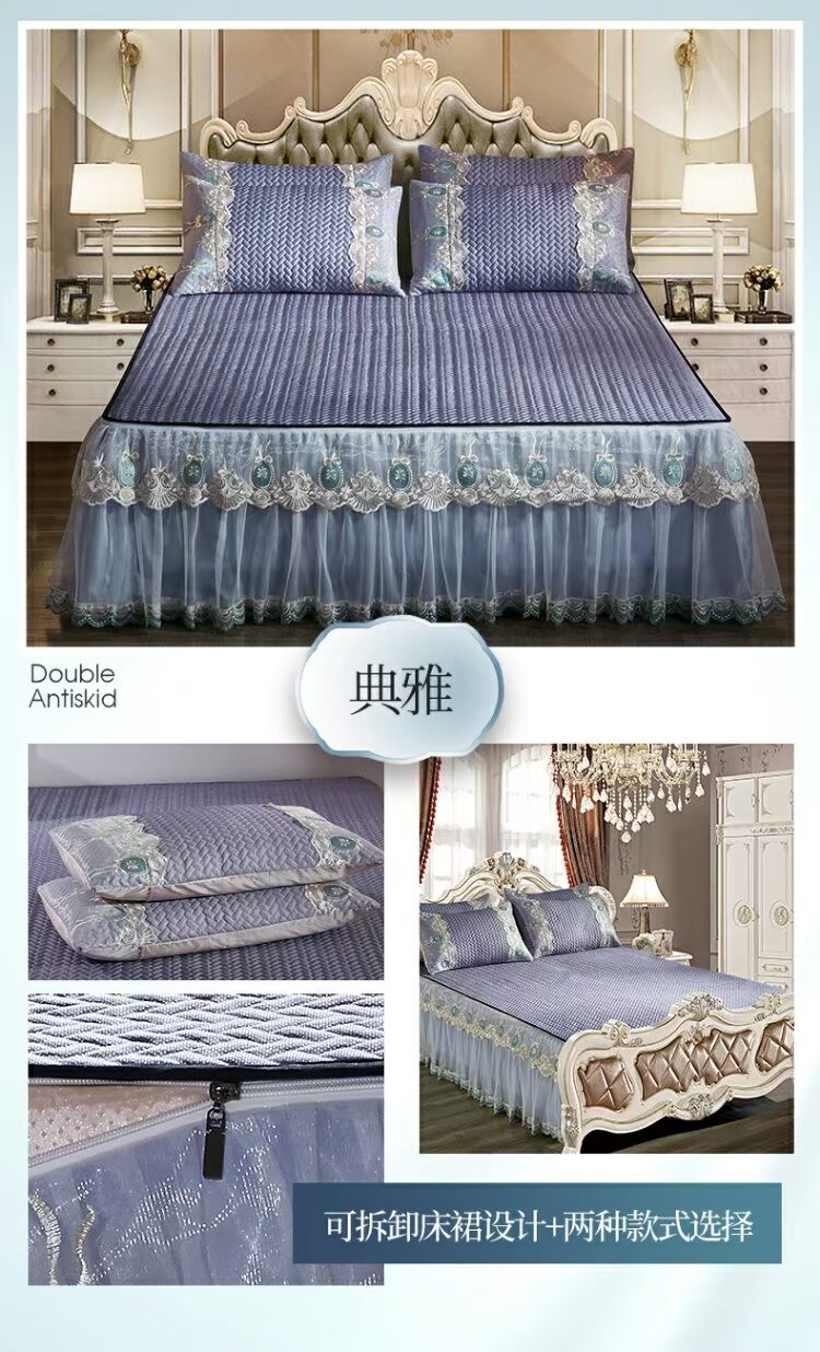 Xuân quyến rũ không có đuôi giường Châu Âu che bụi phủ giường kiểu váy mùa hè ren mùa hè băng lụa mat váy ba - Váy Petti ga giường có viền