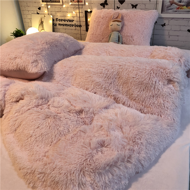 Teenage girl Heart Princess Wind Light Extravagant Elegant Pink mink Winter Warm Bed bedding sheet Quilt Cover Four Sets-Taobao