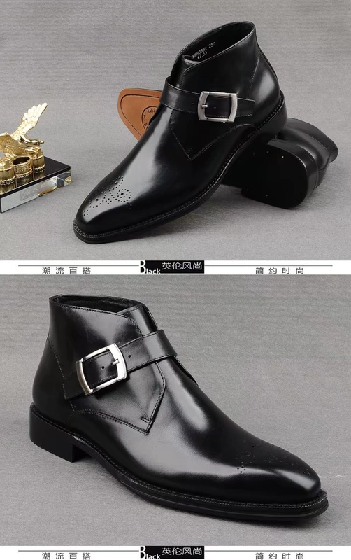 Mùa thu giản dị giày da cao cổ giày da nam công sở Anh thời trang Martin boots giày cao cổ nam mũi nhọn giày cao cổ hợp thời trang - Giày ống