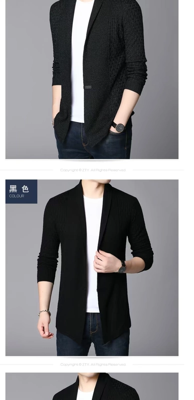 Mùa xuân mới dệt kim cardigan áo len nam áo len màu áo len mùa xuân và mùa thu giữa chiều dài quần áo nam giản dị - Áo len