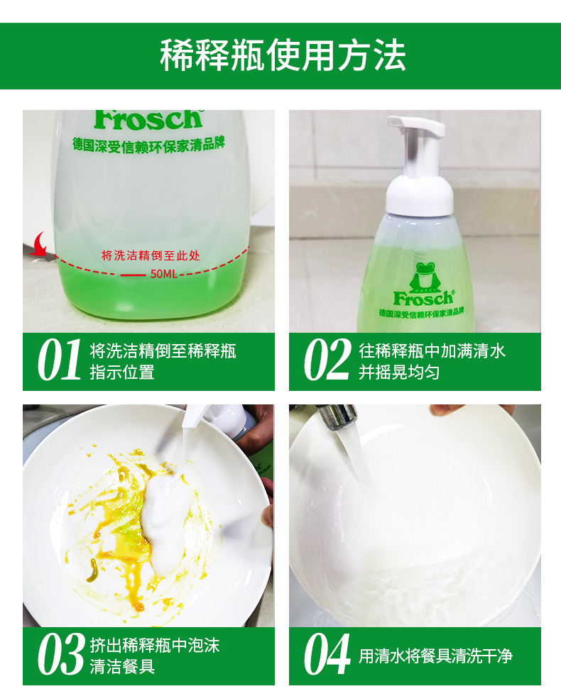 德国进口 Frosch 柠檬浓缩洗洁精 750ml*3瓶 赠稀释瓶 图12