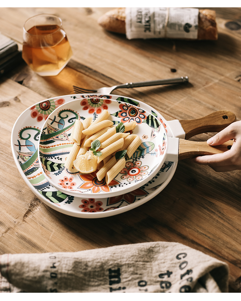 Nordic recent glaze with handle ceramic disc beefsteak snack plate household new creative fruit