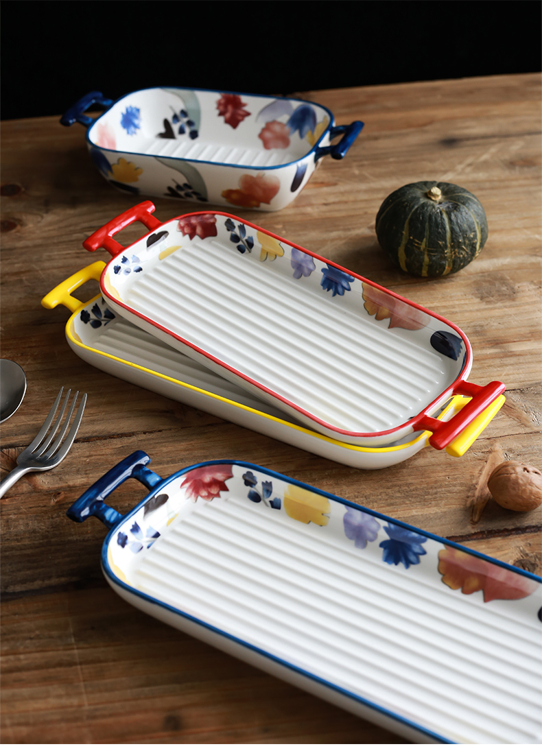 Nordic ins pan weibo anti wind hot handle special household ceramics baked cheese baked bread and butter dish dish dish