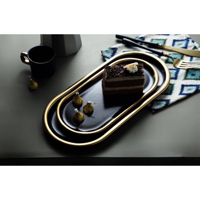 Black gold northern west dish creative flat fish dish meals contracted ellipsoid ceramic dish of dish tray was shoot all the props