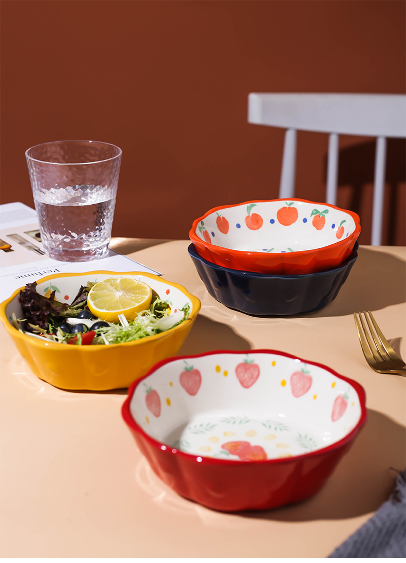 Ceramic bowl, lovely fruit salad bowl bowl ins strawberry Japanese household microwave oven tableware special bowl