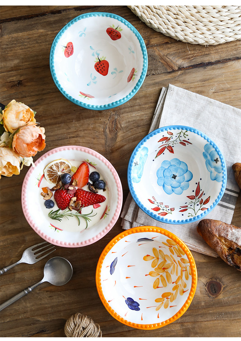 Northern wind ins hand - made lace ceramic bowl bowl noodles in soup bowl of microwave oven with lovely fruit salad bowl