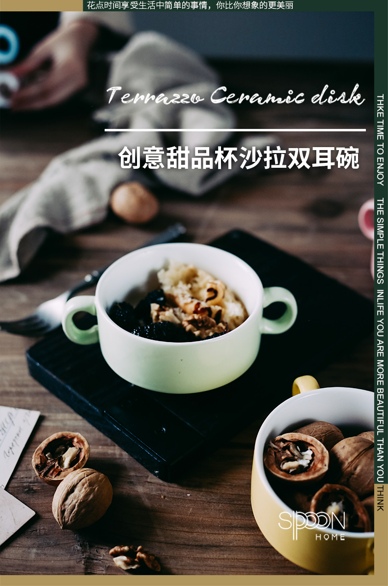 Ceramic ears porridge bowl of steaming roast bowls of stew household soup bowl of soup bowl pudding dessert salad bowl bowl restaurant porcelain cup