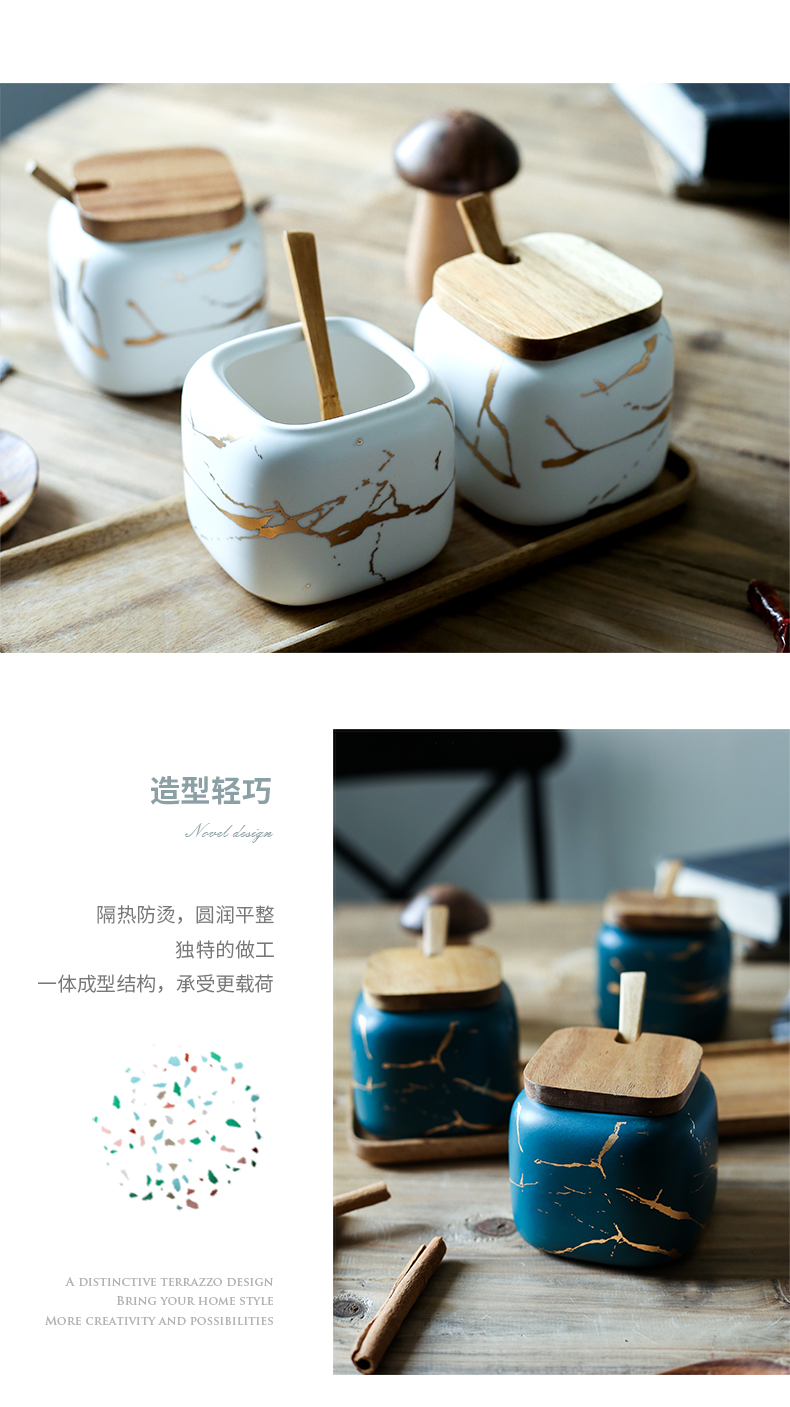 Nordic matte enrolled in marble ceramic sauce seasoning, cooking pot home box of kitchen seasoning spice bottles suit