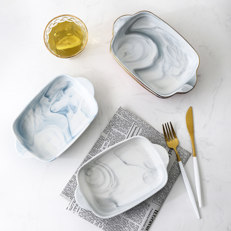 Marble ceramic deep expressions using western dishes Nordic creative household ears baked cheese paella pan of bread and butter