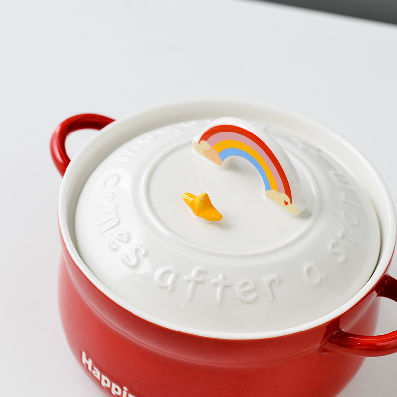 Rainbow girl lovely heart ceramic terms Rainbow such as bowl with cover individual students instant noodles bowl chopsticks suit large soup bowl