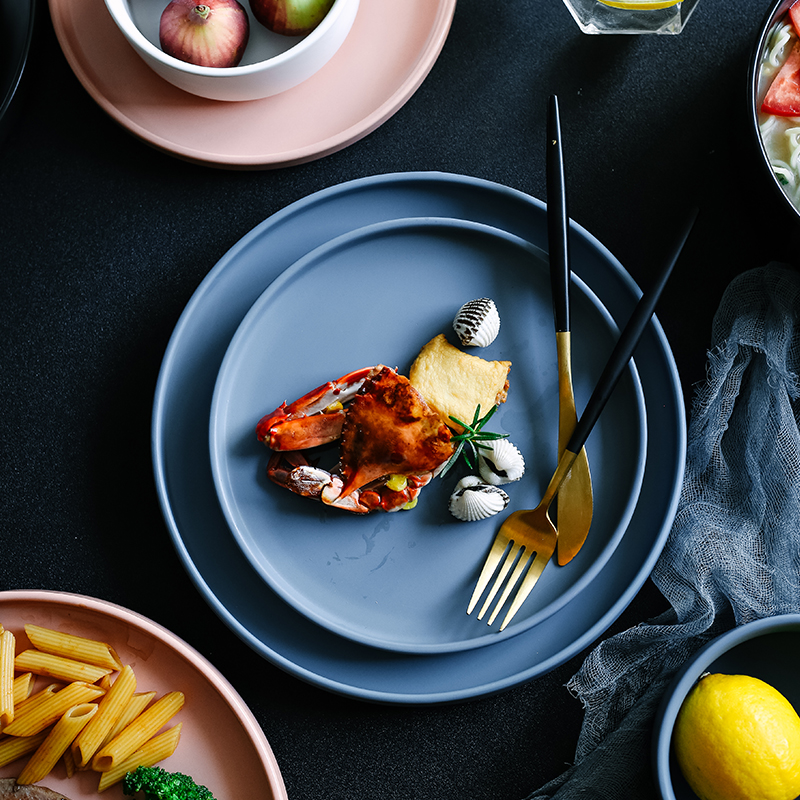 Nordic ceramic household beefsteak, knife and fork dish rice bowls creativity network red tableware plate round breakfast dishes