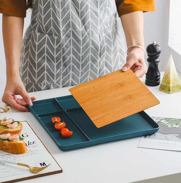 Green food plate Nordic matte enrolled creative ceramic plate with plate steak ferula household utensils square