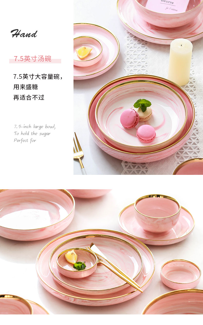 Pink marble Nordic up phnom penh ceramic tableware suit west rice bowls shallow soup plate small dishes of cold dishes