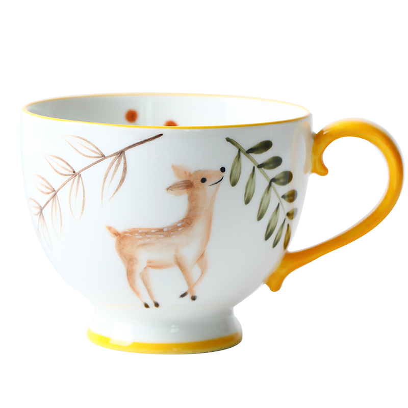 Restoring ancient ways is the large capacity of forest animals ceramic keller cup with cover and lovely move creative trend coffee cup