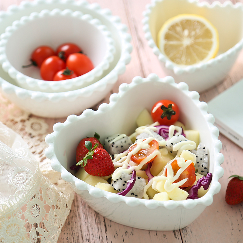 Creative household Nordic peach heart couples move steamed egg fruit salad bowl dessert combination ceramic bowl