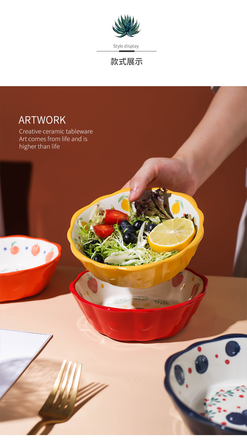 Ceramic bowl, lovely fruit salad bowl bowl ins strawberry Japanese household microwave oven tableware special bowl