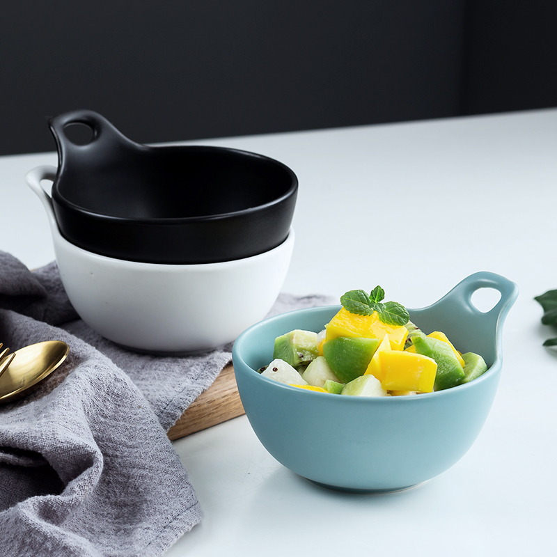 Jingdezhen ceramic rice bowl meal salad fruit bowl dessert snacks always northern wind three color matte enrolled monaural bowl