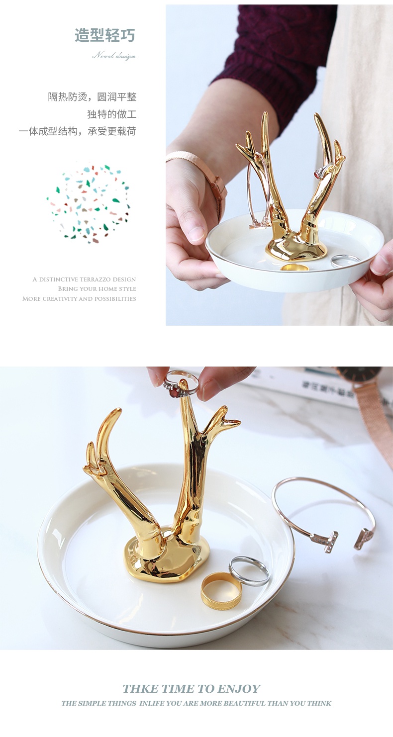 The Jingdezhen ceramic golden fawn/foreign trade tail single unicorn jewellery set/ring of snack tray