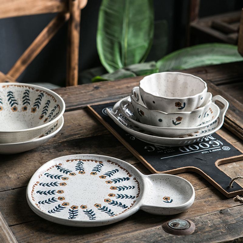 Japanese Europe type restoring ancient ways individuality creative household jobs tableware ceramic bowl dessert lace floret tableware rainbow such use