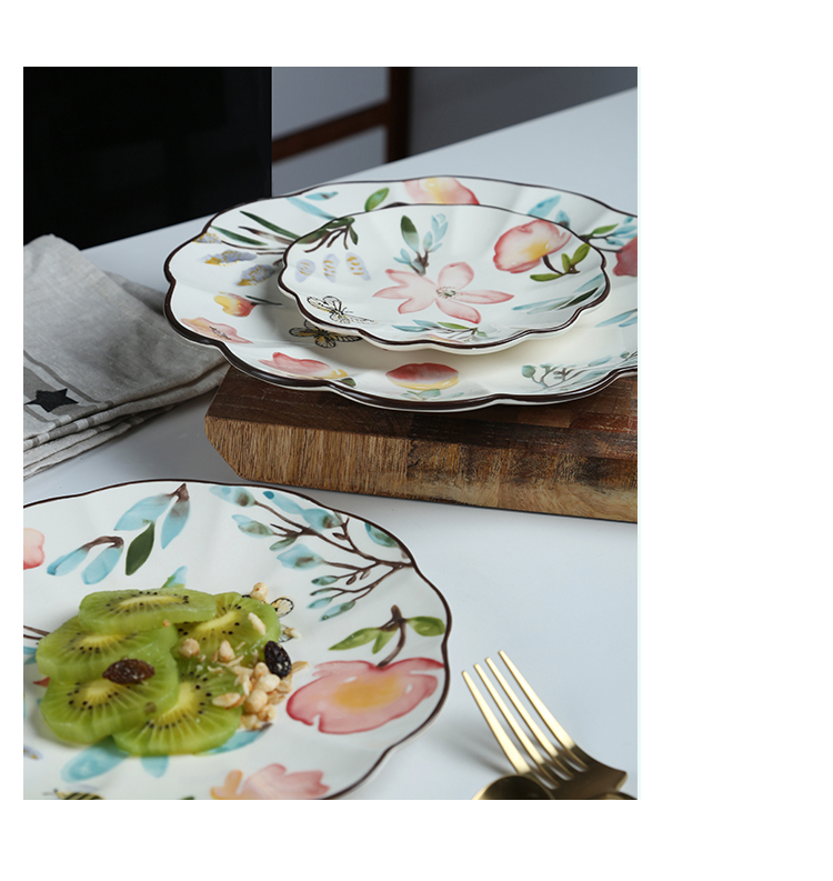 Retro hand - made ChunYun lace plate of rural household vegetable dish fruit snacks to western food steak ceramic plates