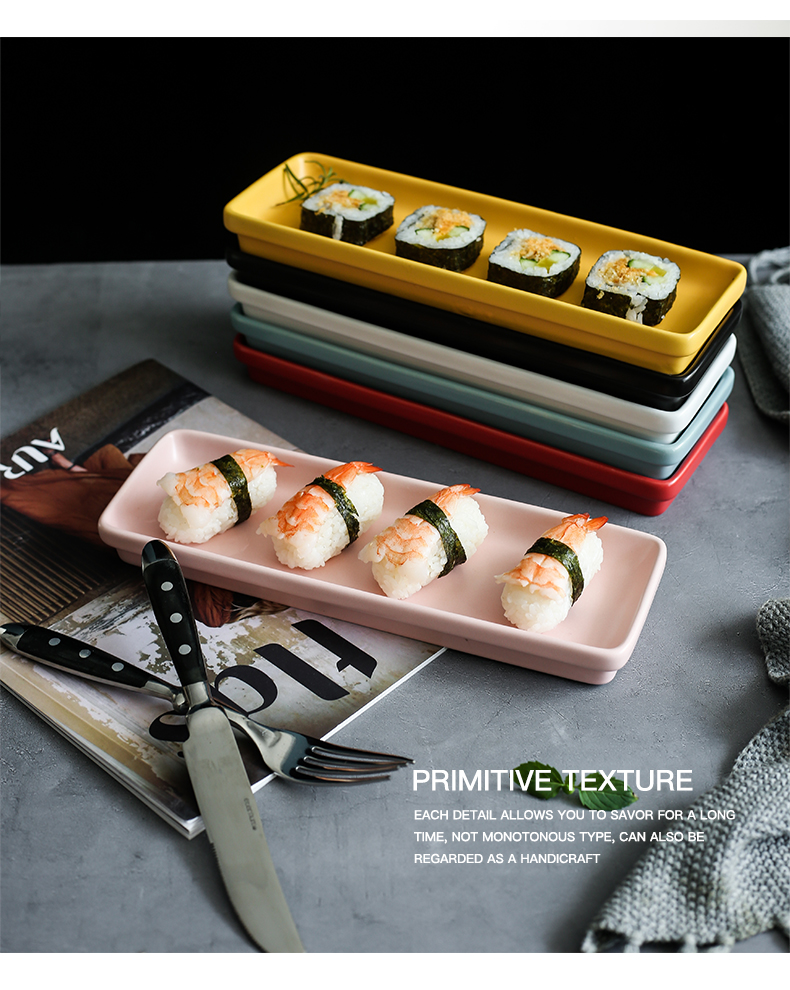 The Nordic rectangle plate strip plate ceramic snack plate dinner plate ideas snacks Japanese sushi platter