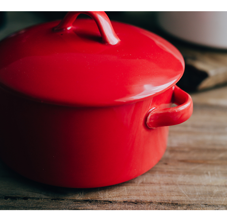 Nordic ceramic baking bowl with cover with the handle ears roasted bowl dessert bowl of soybean milk bowl of bird 's nest household stew