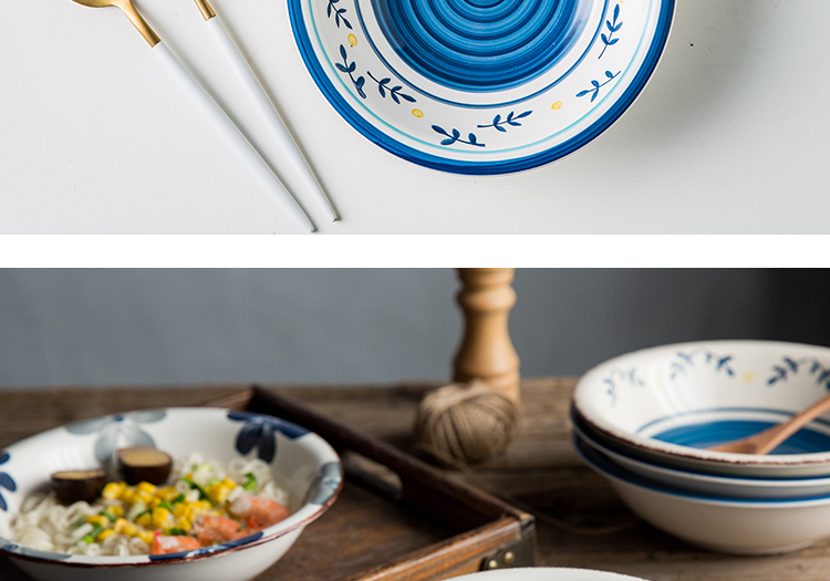 Japanese deep bowl rainbow such as use of household food plate under the glaze color hand - made ceramic tableware suit rural wind western dishes