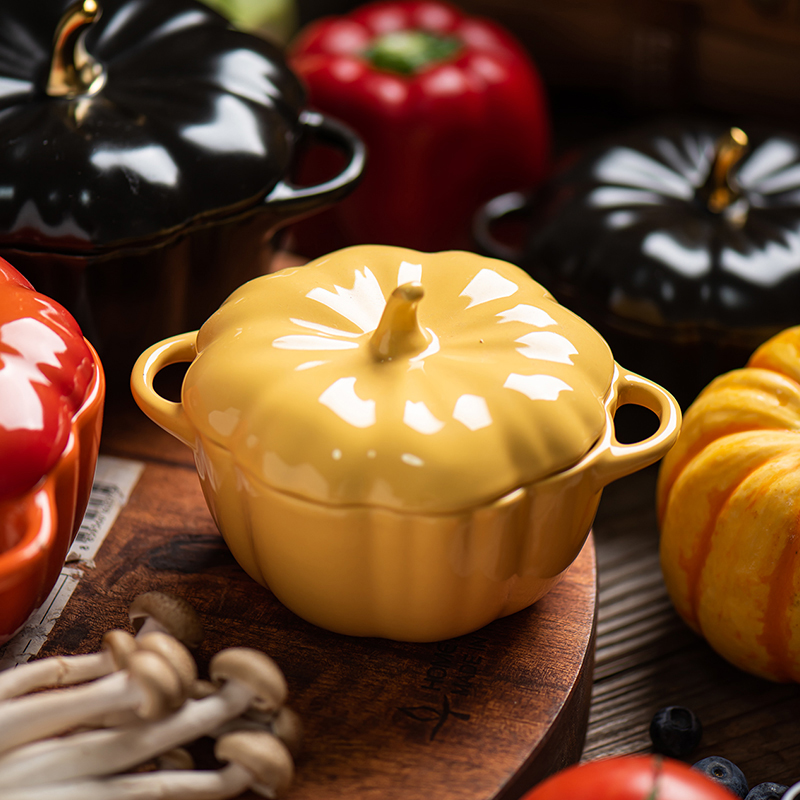 Ins Nordic creative hand - made pumpkin with cover bake bake rainbow such as bowl bowl tableware ceramics dessert soup bowl water stew