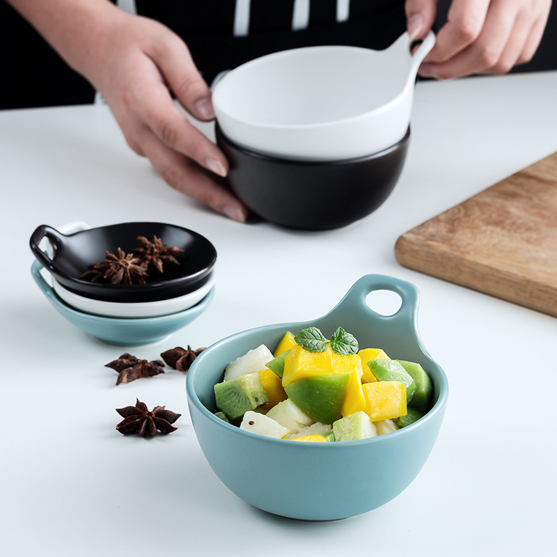 Jingdezhen ceramic rice bowl meal salad fruit bowl dessert snacks always northern wind three color matte enrolled monaural bowl