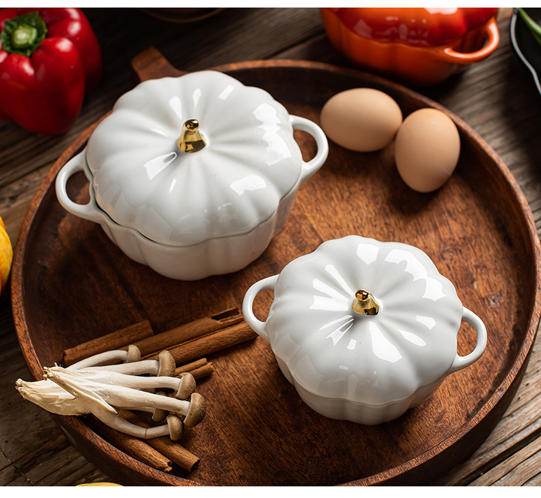 Ins Nordic creative hand - made pumpkin with cover bake bake rainbow such as bowl bowl tableware ceramics dessert soup bowl water stew