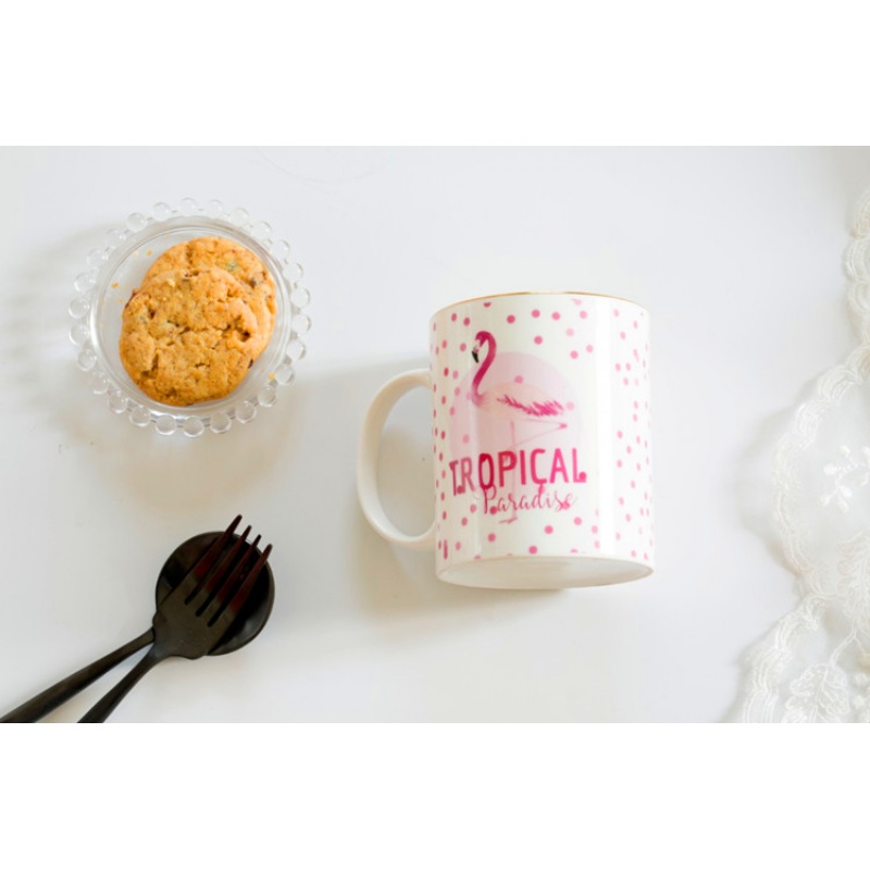 The flamingo pink western - style food plates mugs breakfast cup han edition student jobs household ceramics tableware three - piece suit