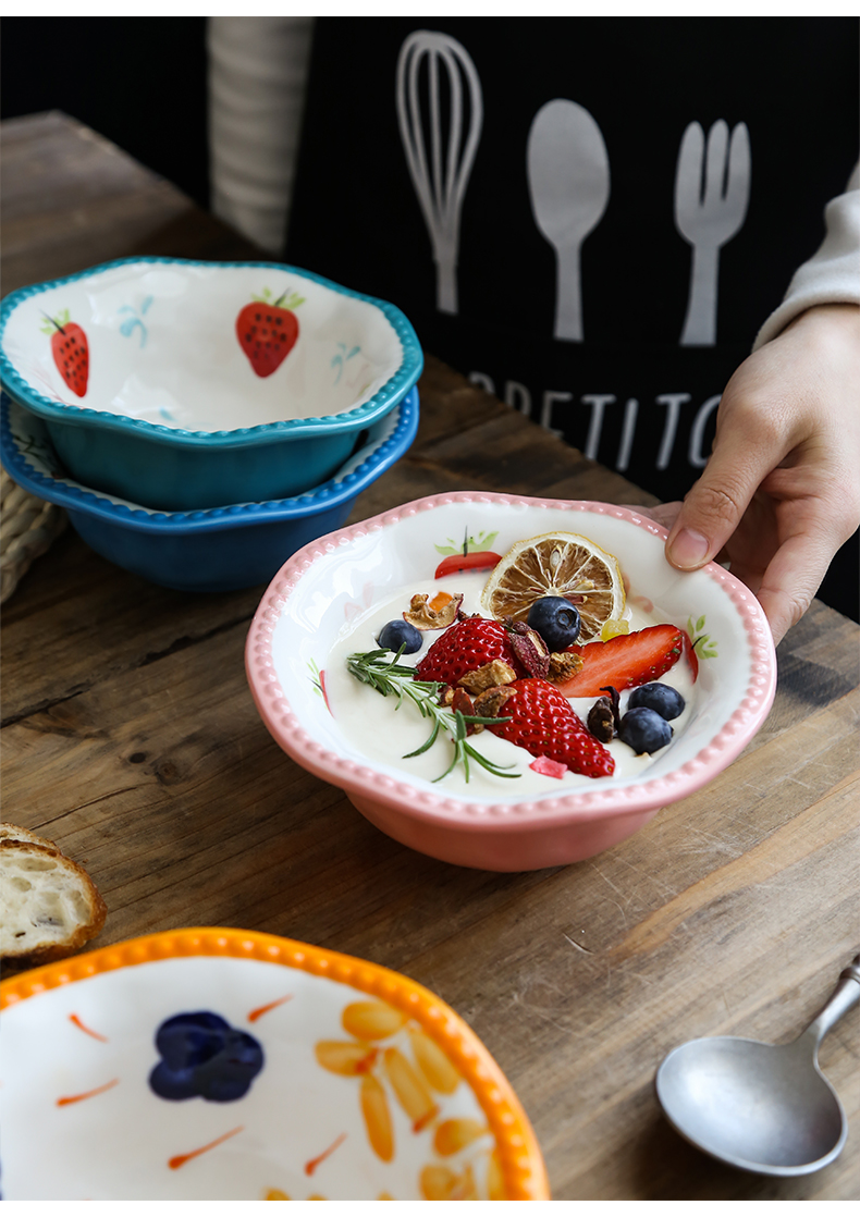 Northern wind ins hand - made lace ceramic bowl bowl noodles in soup bowl of microwave oven with lovely fruit salad bowl